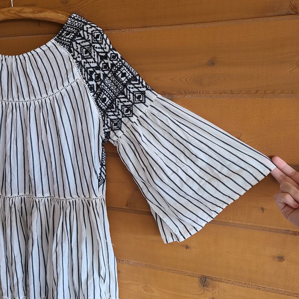 Free People Lola Mini Dress Embroidered Striped Boho Flowy XS Beachy Oversized - Picture 4 of 5